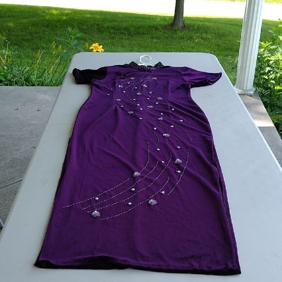 Vintage Kevin T Elegant Purple Large Maxi Dress Embellishments Special Event - Picture 2 of 14